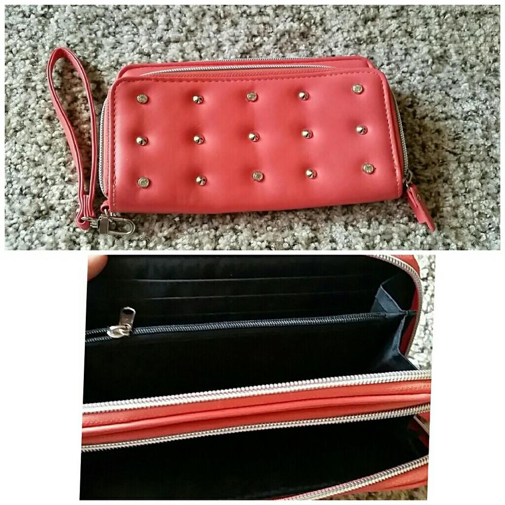 Peach rhinestone wallet